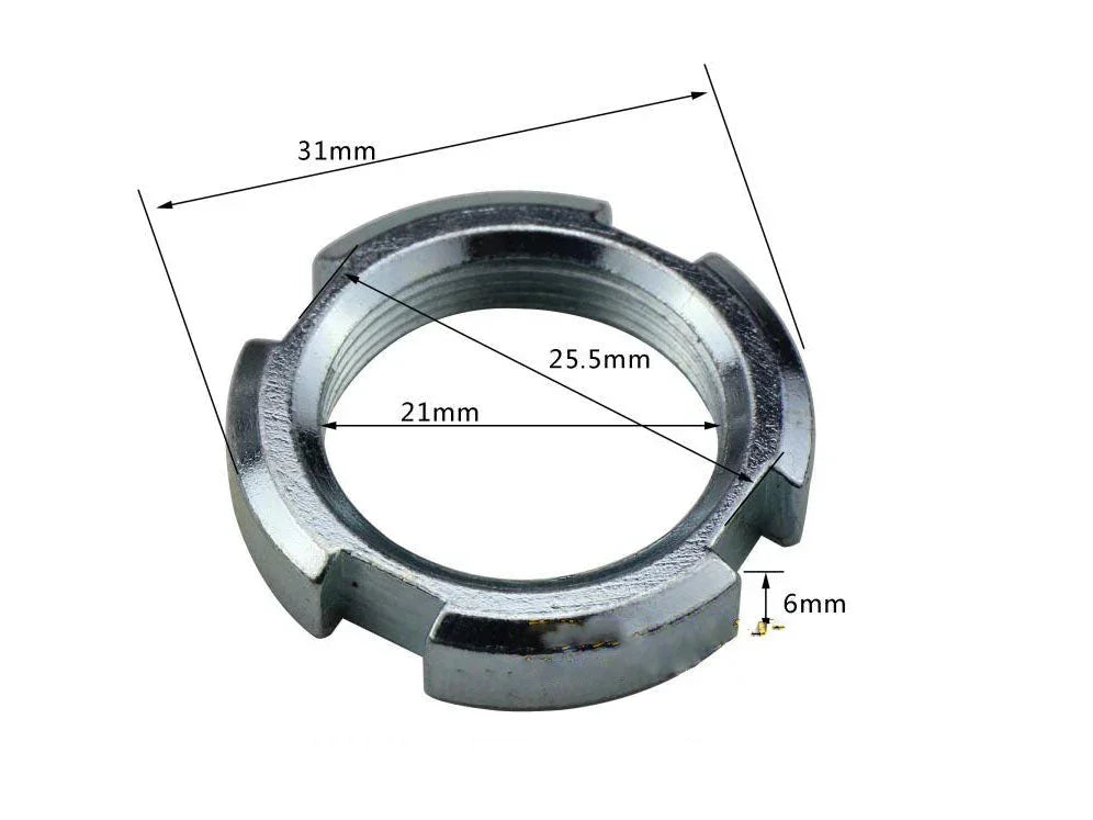 Starter clutch nut with washer for GY6 125cc 150cc, metal part with measurements labeled