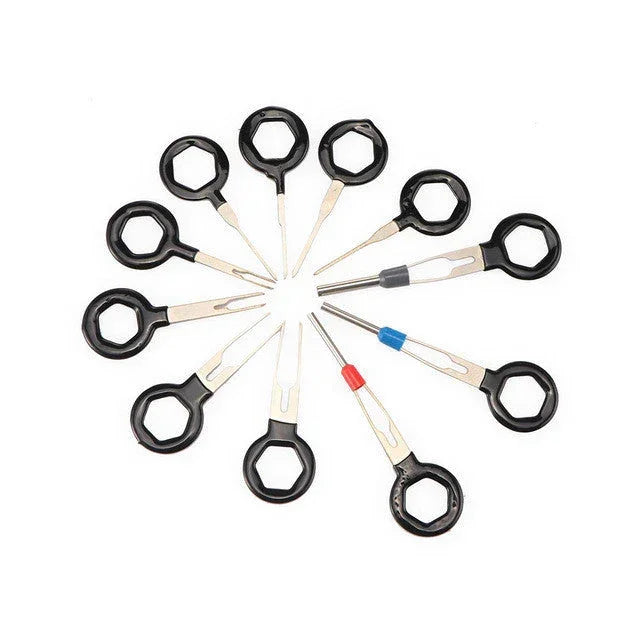 Set of 11 auto car plug circuit board wire harness terminal extractors and crimp pin removal tools by ChinesePartsUSA.