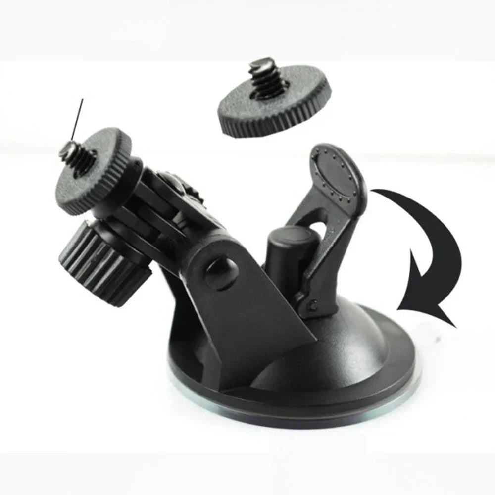 Adjustable suction mount for action cameras on motorcycles, scooters, or ATVs with 1/4" screw compatibility
