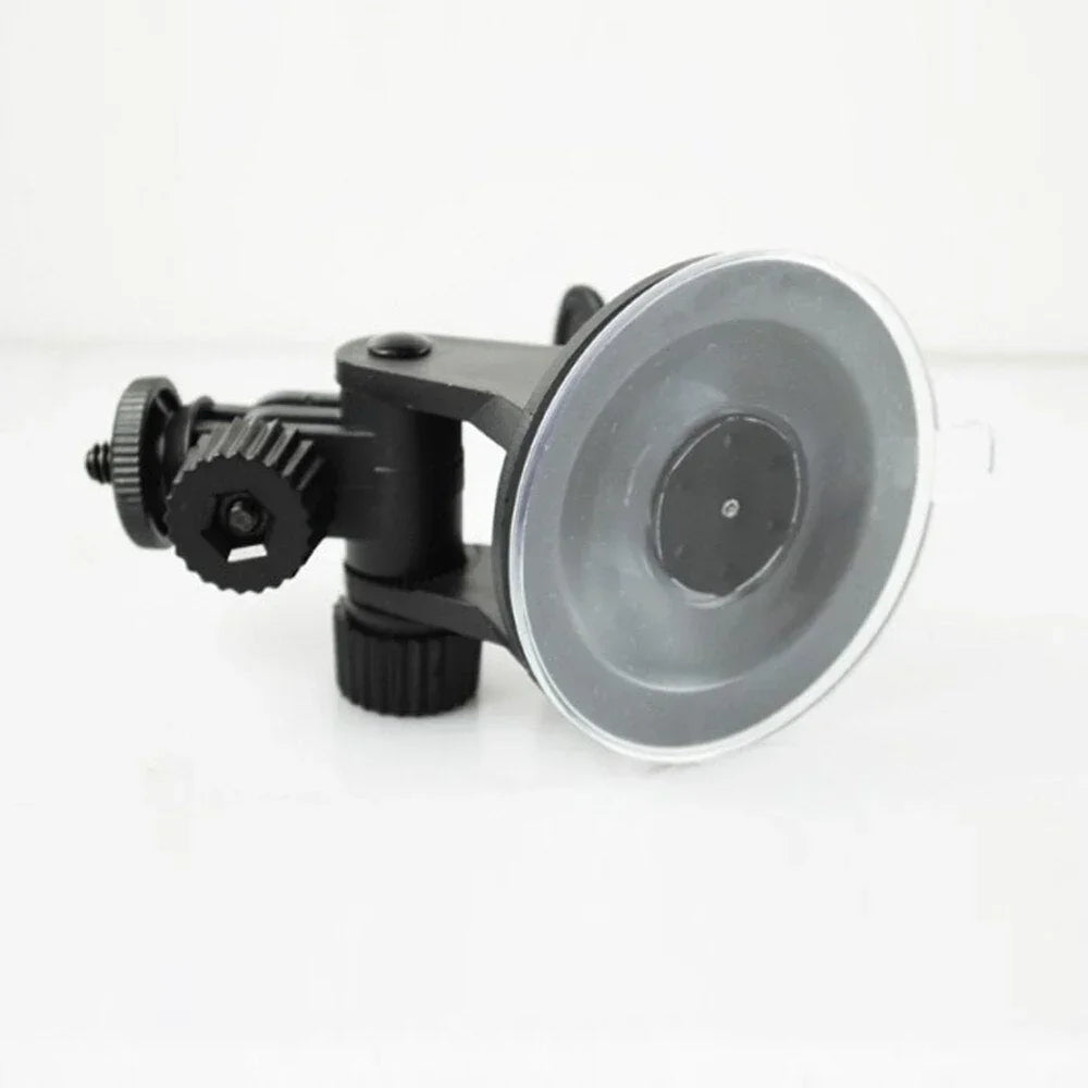 Black adjustable suction cup mount for dash or windshield, compatible with action cameras and GPS devices.