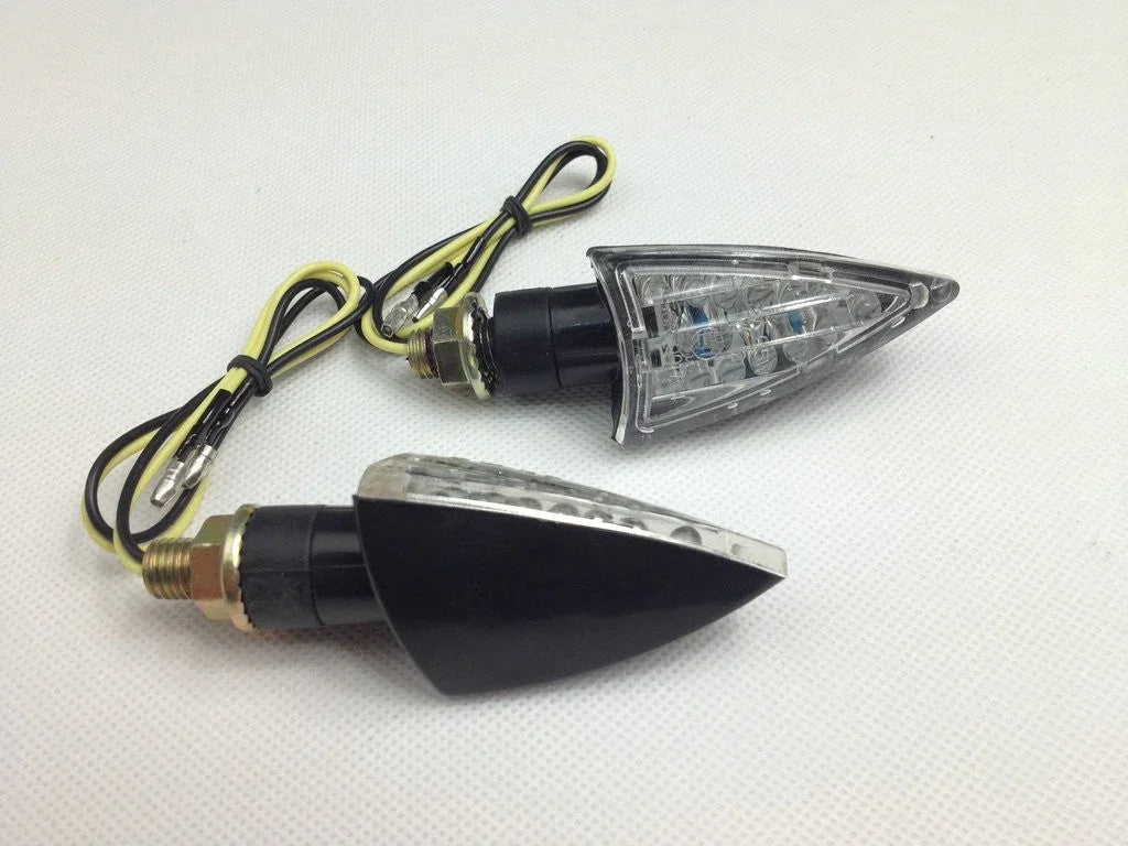 Mini Universal Motorcycle LED Stalk Turn Signals Blinker Lights Clear/Black - ChinesePartsPro