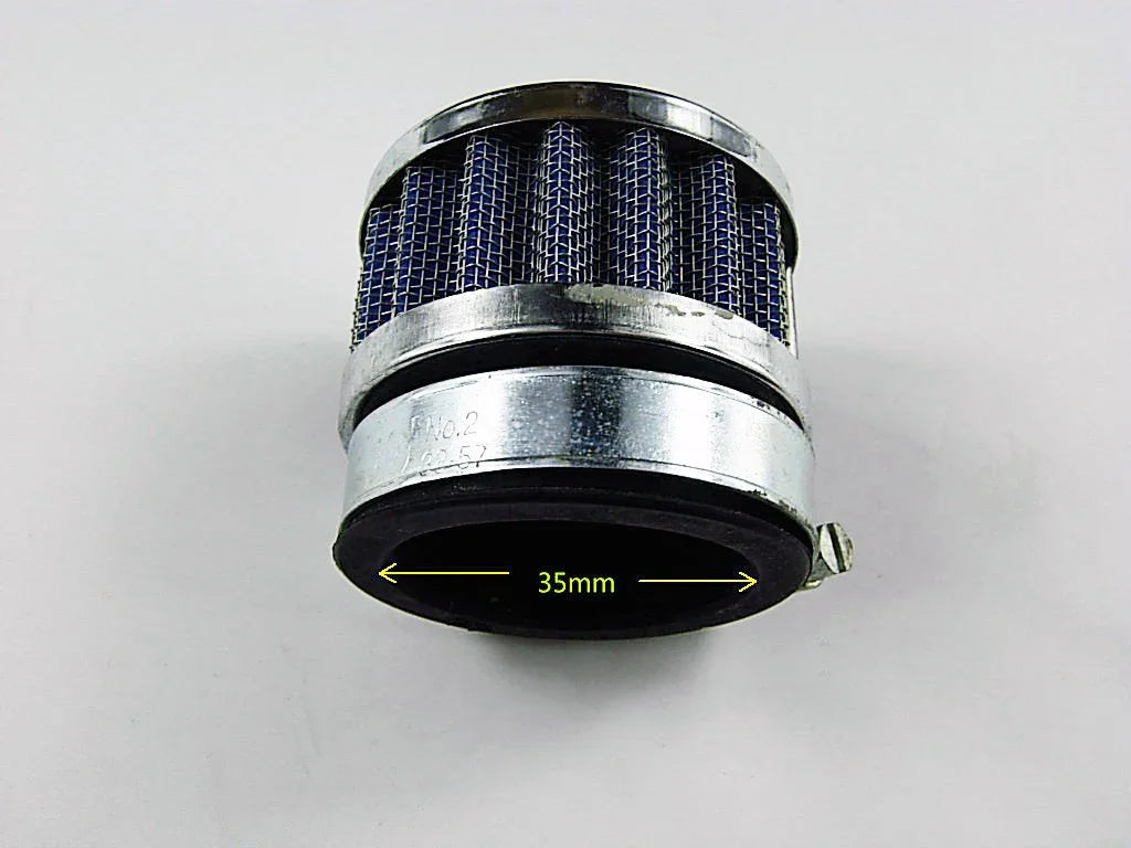 35mm metal mesh air filter with clamp on white background