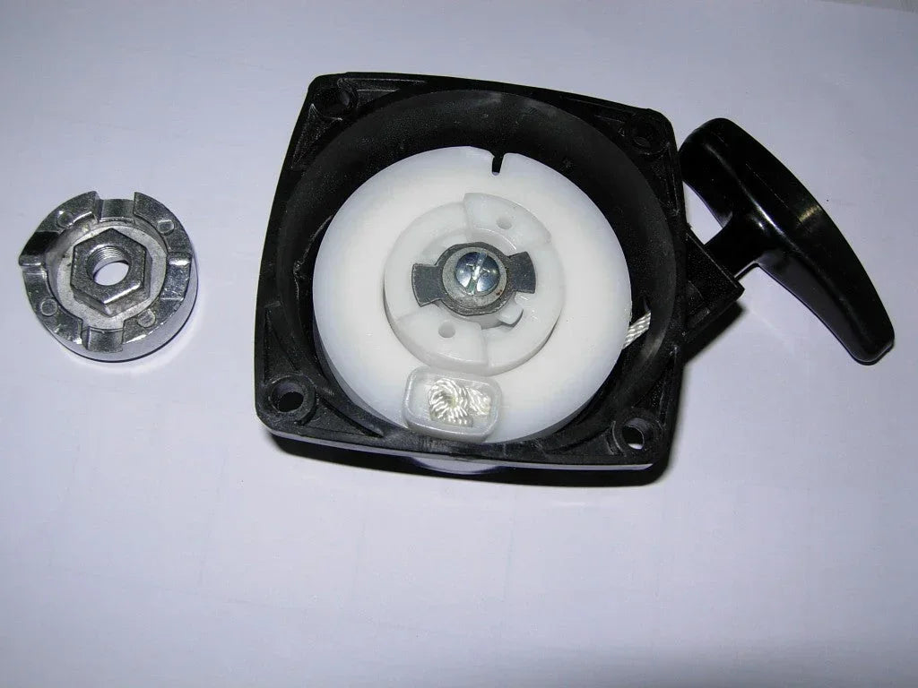 2-stroke pull starter for 33cc to 49cc engines, Type-3, with black cord and handle, suitable for small engine repairs.