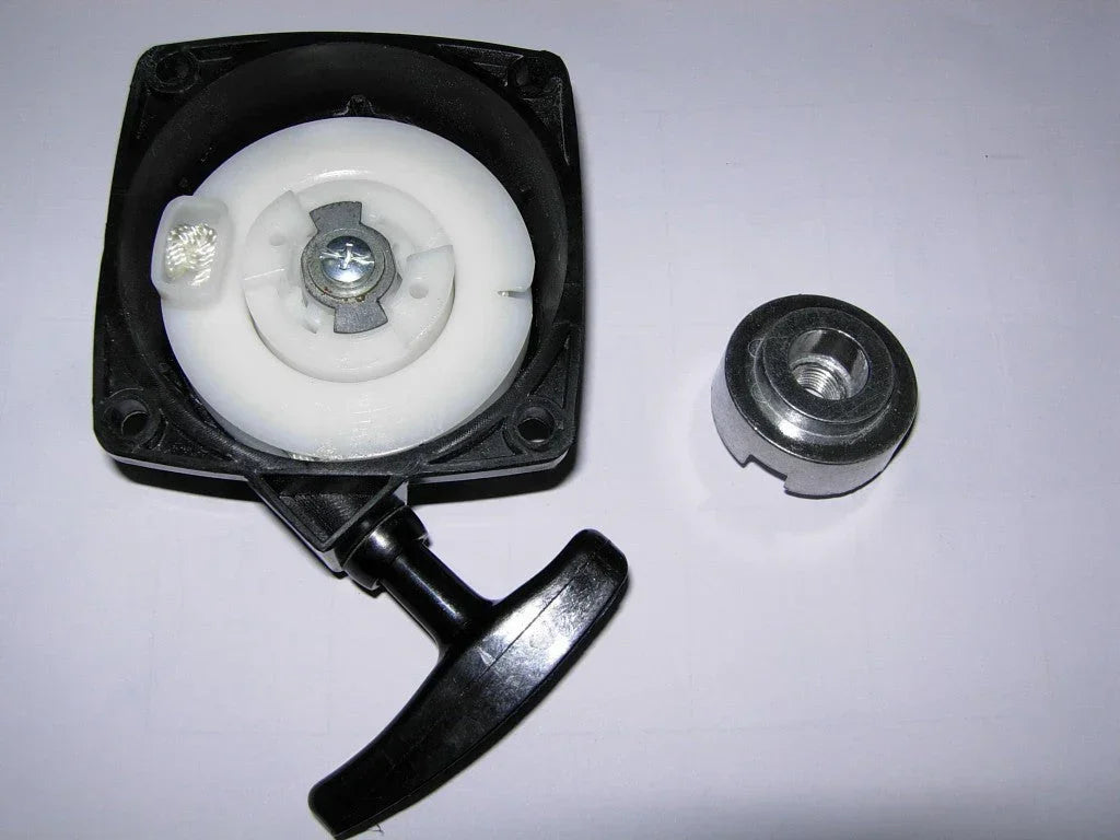 Pull starter for 33cc to 49cc 2-stroke engines, Type-3, suitable for small motorized equipment, in black and metal finish.