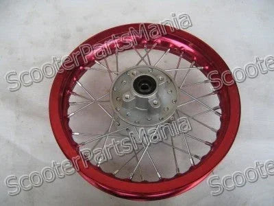 12-inch alloy rear rim for 3.00-12 dirt bikes, durable metal wheel designed for off-road motorcycle use.