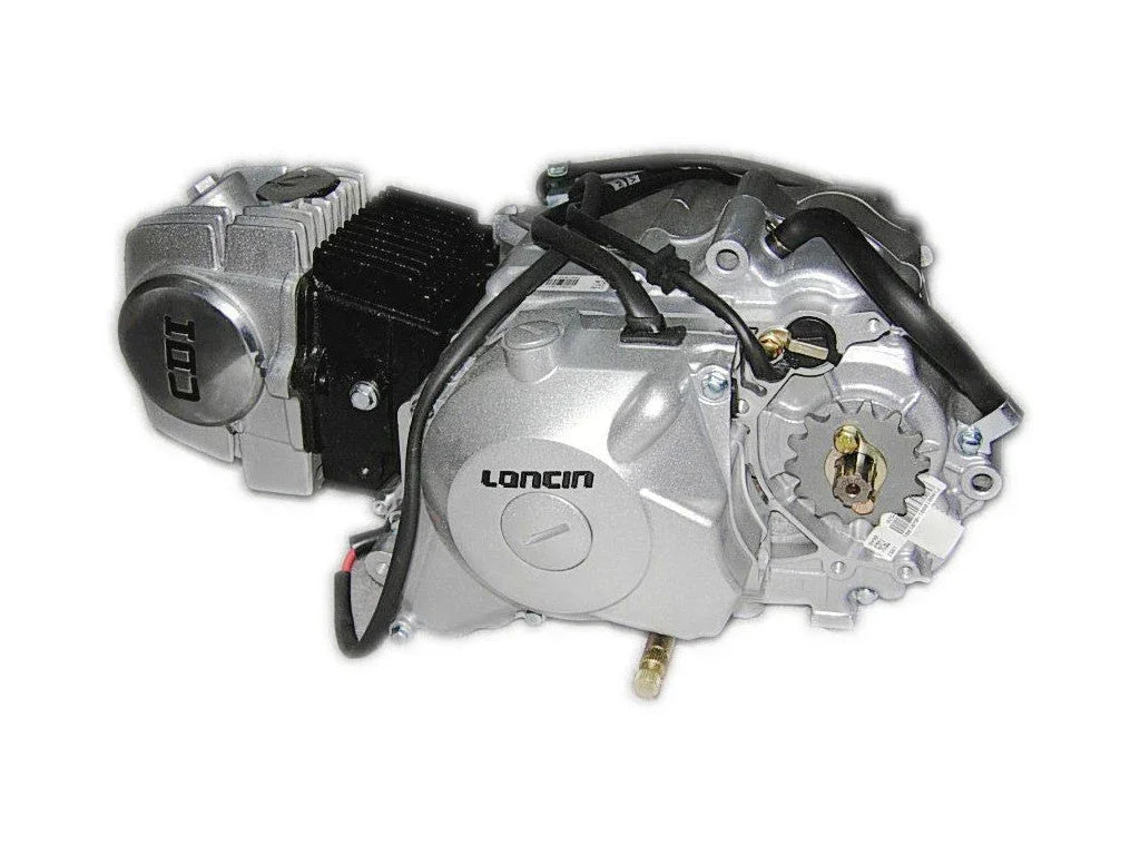 125cc Loncin dirt bike engine part, compact and detailed view of the engine component for off-road motorcycle restoration.