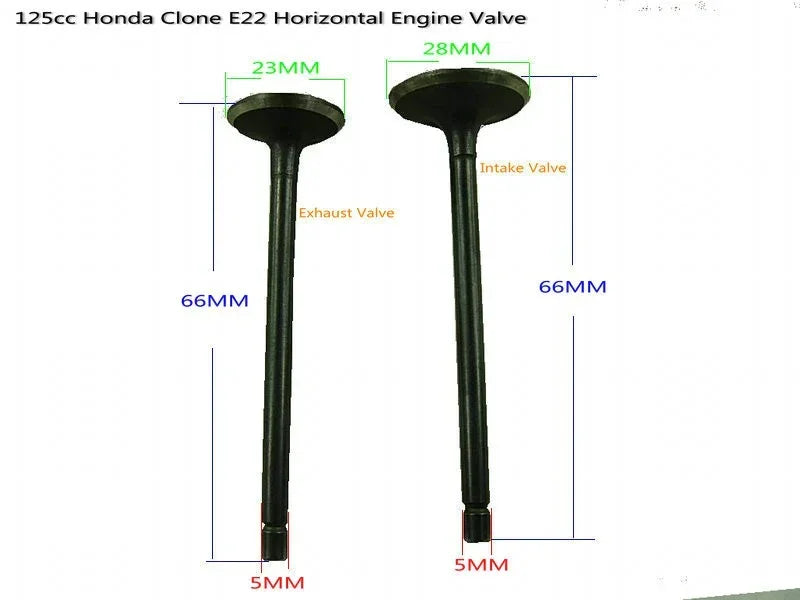 Horizontal style 125cc dirt bike intake and exhaust valve, used part for dirt bike engine performance.