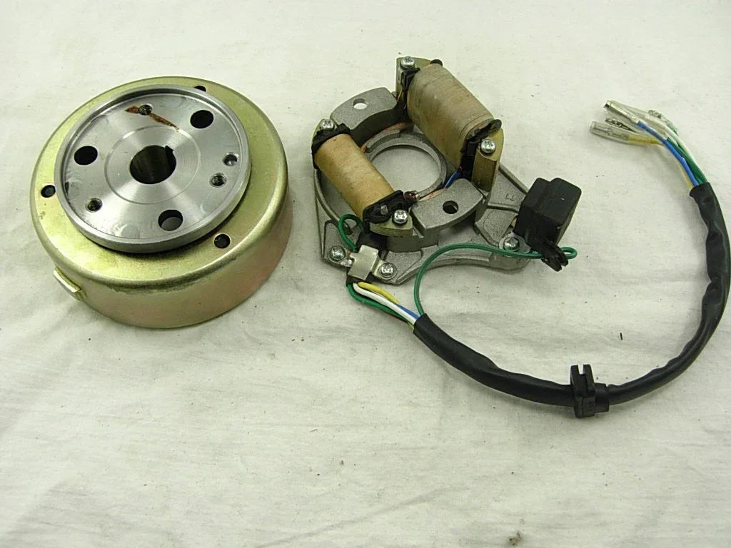 2-coil magneto stator and rotor for 50cc, 110cc, 125cc dirt bike engines, compatible with various small motorcycle models