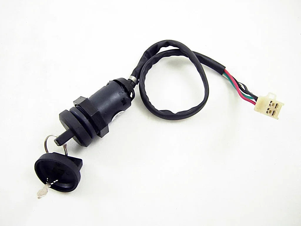 4-wire female plug key switch ignition for 50cc to 125cc dirt bikes, compatible with various engine sizes.