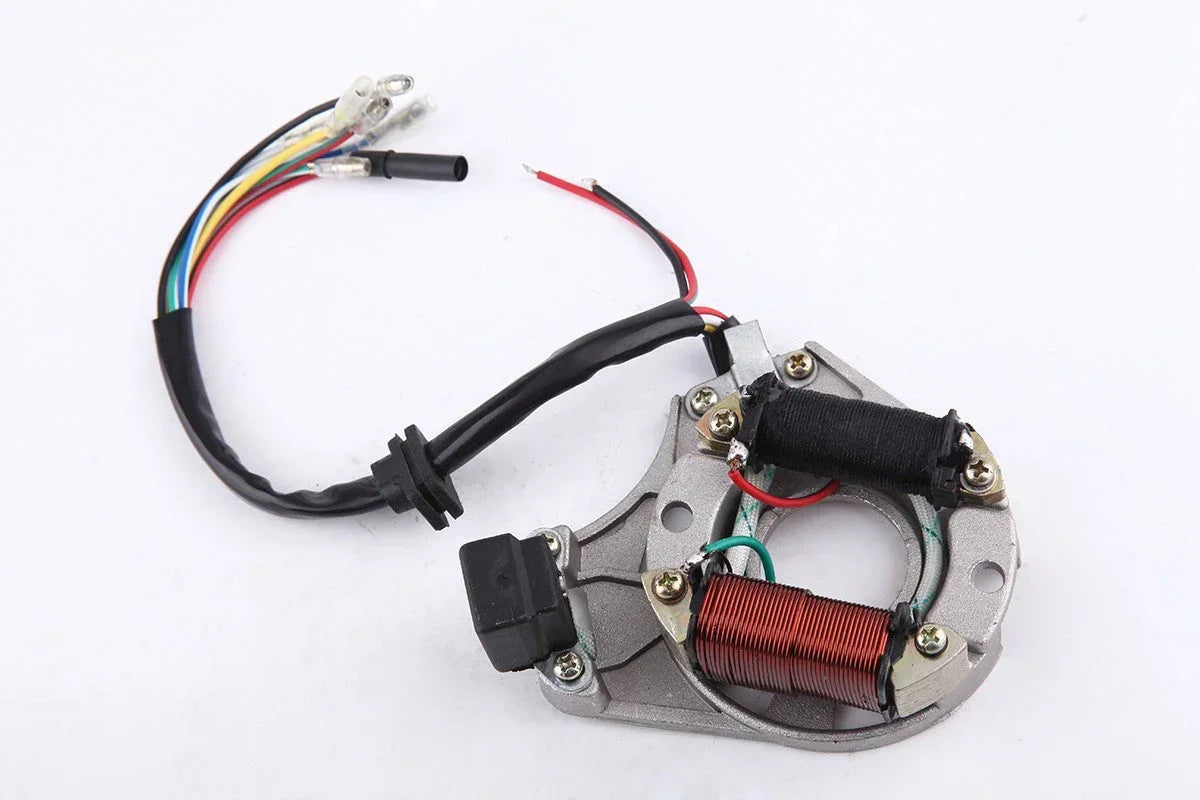 Stator for E22 50cc, 70cc, 90cc, 110cc dirt bike engines, automotive parts showing the electrical component and wiring.