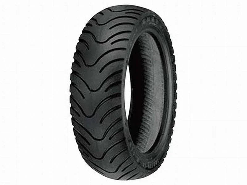 120/90-10 tire from vendor-unknown, close-up view showing tread pattern and sidewall details for scooter or small vehicle use.
