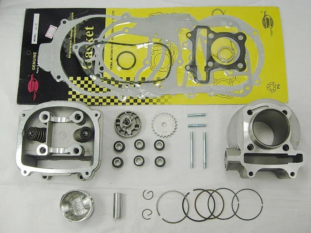 125cc GY6 scooter engine rebuild kit with 52.4mm cylinder, piston, gaskets, and head for 152QMJ engine parts.