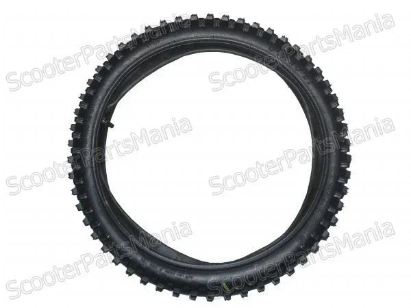 19-inch front motorcycle tire with tube, 1.40-19 size, vendor-unknown parts category, suitable for bike replacement or repair.
