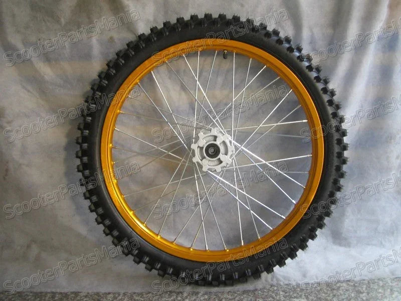 21-inch alloy rear rim tire for motorcycle, featuring a durable metal construction and compatible with 1.60-21 size wheels.
