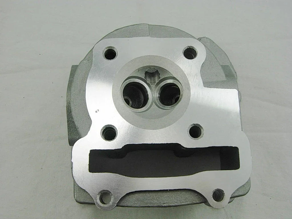47mm 80cc GY6 engine cylinder head without valve, non-EGR, shown with detailed metal components for scooter or mini bike engine repair.