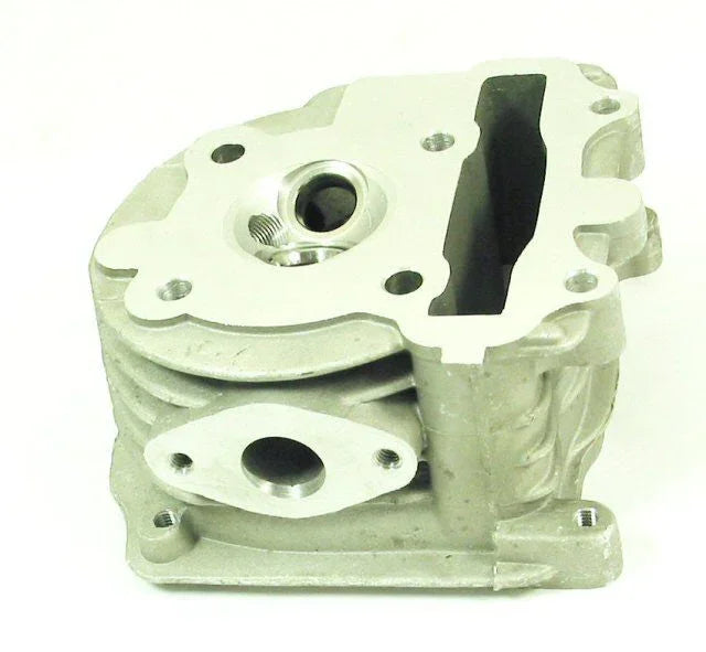 Cylinder head EGR for GY6 50cc scooter engine, black metal part with mounting holes and valve components visible.