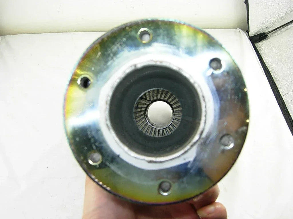 Metal motorcycle hub with bolt holes and splined center for ATV or dirt bike wheel assembly
