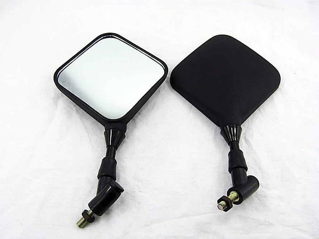 Set of 8mm mirrors for GY6 scooters, compatible vehicle parts, featuring reflective glass and mounting brackets.