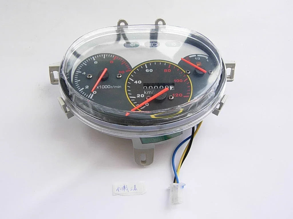 Speedometer MC-07-150-3 assembly for GY6 50cc and 150cc scooters, showing the gauge and mounting components.