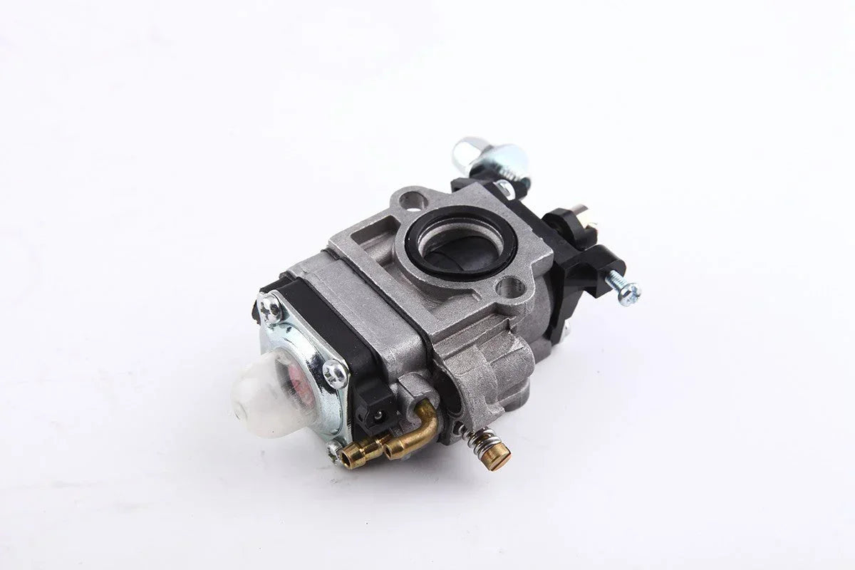 Mini 49cc carburetor for pocket bikes, shown in close-up, compatible with various pocket bike models, vendor-unknown brand.