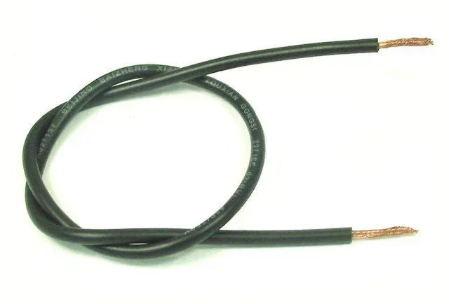 Black negative battery wire for vehicle accessories, showing a close-up of the universal negative cable connection.