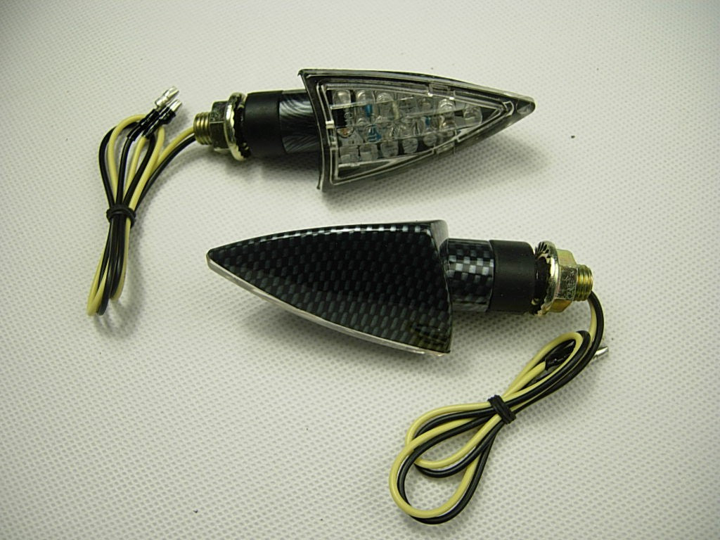 Mini Universal Motorcycle LED Stalk Turn Signals Blinker Lights Clear/Carbon - ChinesePartsPro