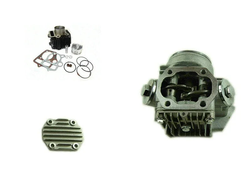 Vendor-unknown 47mm Cylinder Kit for 90cc horizontal engine—includes gaskets, piston rings, cylinder head, and covers—ideal for dirt bike repairs. All components are displayed separately on a white background.