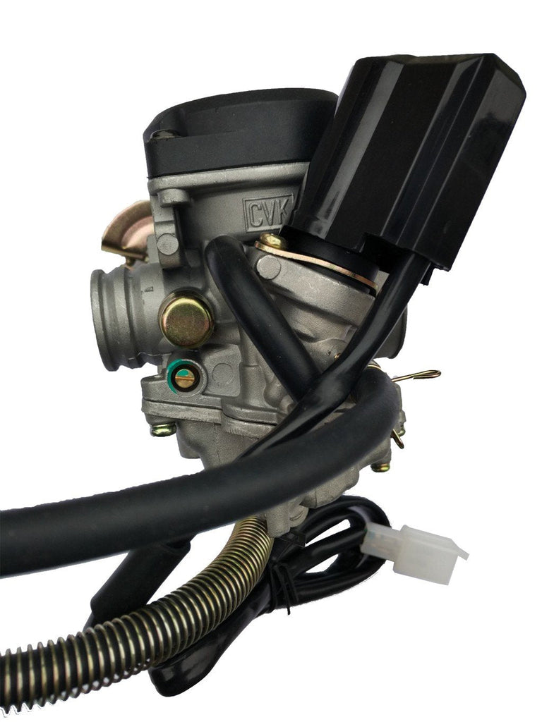 photo of  50cc scooter CVK carburetor explicitly designed for GY6 QMB139 4-stroke scooter, ATV, and dirt bike engines.