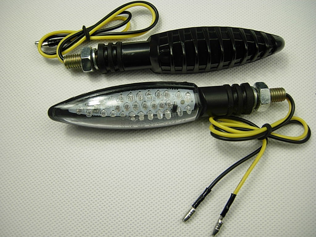 Universal Motorcycle LED Turn Signals Amber Blinker Indicator Lights Clear/Black - ChinesePartsPro