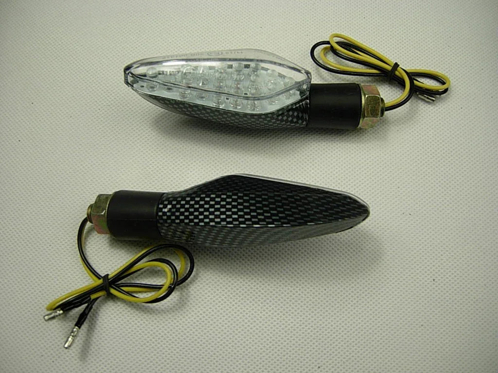 Mini Universal Motorcycle LED Stalk Turn Signals Blinker Lights Clear/Carbon - ChinesePartsPro
