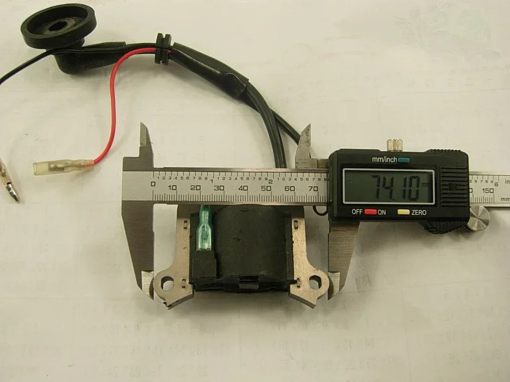 Ignition coil for 47cc and 49cc mini pocket bike by Chinese Parts USA, featuring a compact design and durable construction.