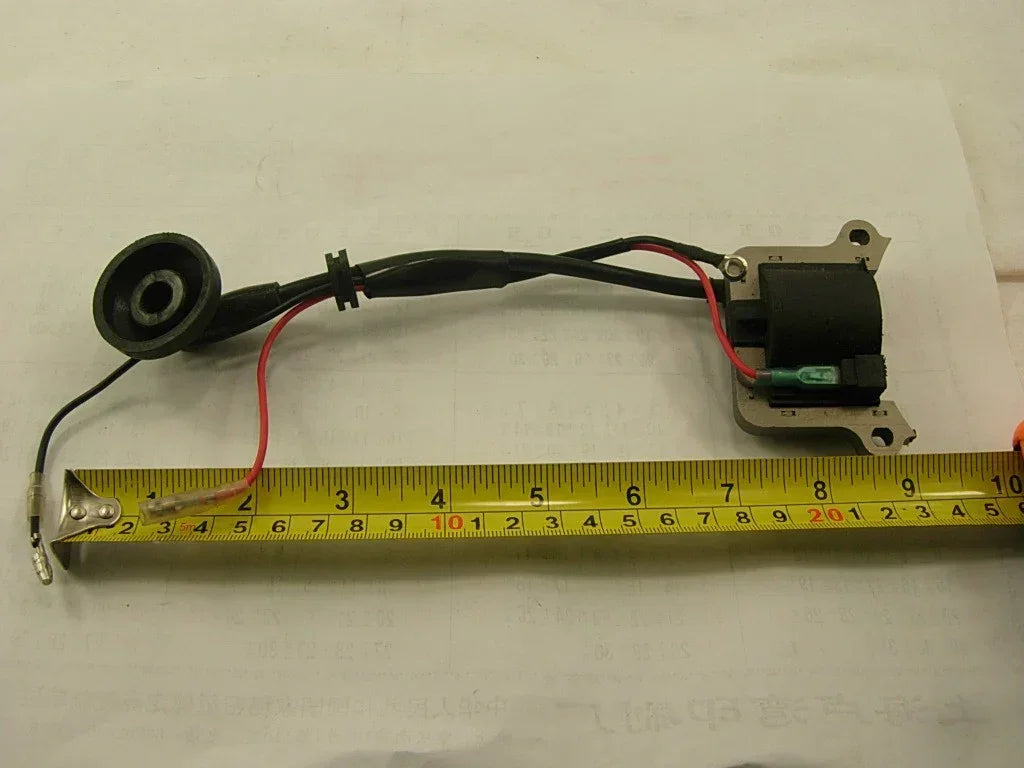 Ignition coil for 47cc and 49cc mini pocket bike by Chinese Parts USA, showcasing the detailed design and wiring.