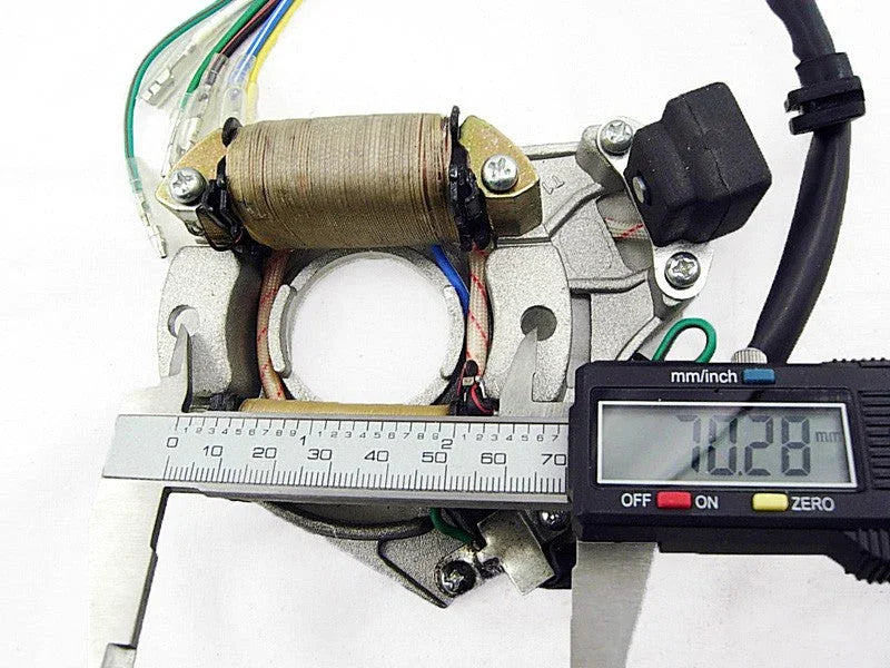 2 coil magneto stator for 50cc to 125cc ATV or dirt bike with digital caliper measurement
