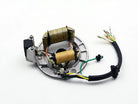 2 coil magneto stator for dirt bike with wiring harness on white background