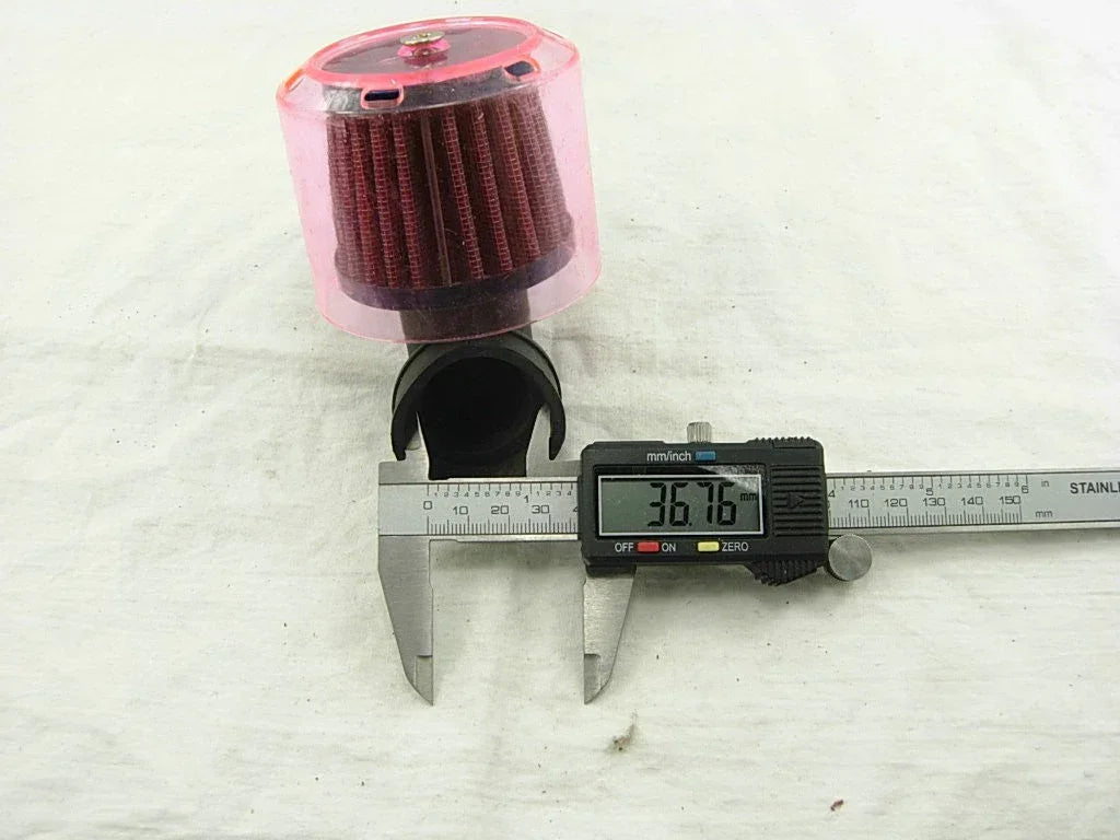 ChinesePartsUSA 35mm 90-degree air filter for dirt bikes, shown in a close-up image highlighting its shape and filter material.