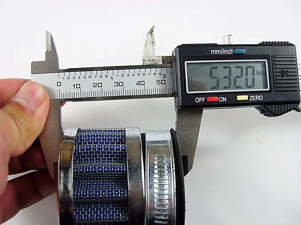 ChinesePartsUSA 35mm air filter for dirt bikes, showing a close-up of the cylindrical filter element and mounting frame.