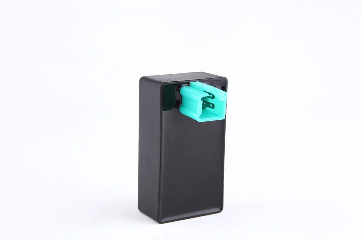 ChinesePartsUSA 4-pin DC CDI rev box for Chinese dirt bikes and pit bikes with E-22 motor, showing the prong connections.
