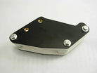 Alloy dirt bike chain guide for 420 and 428 chains, black with silver bolts on white background