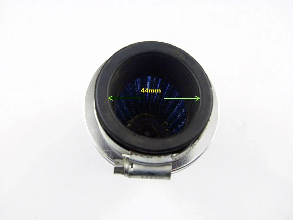 44mm dirt bike air filter from ChinesePartsUSA, showing the cylindrical foam filter element for motorcycle engine intake.
