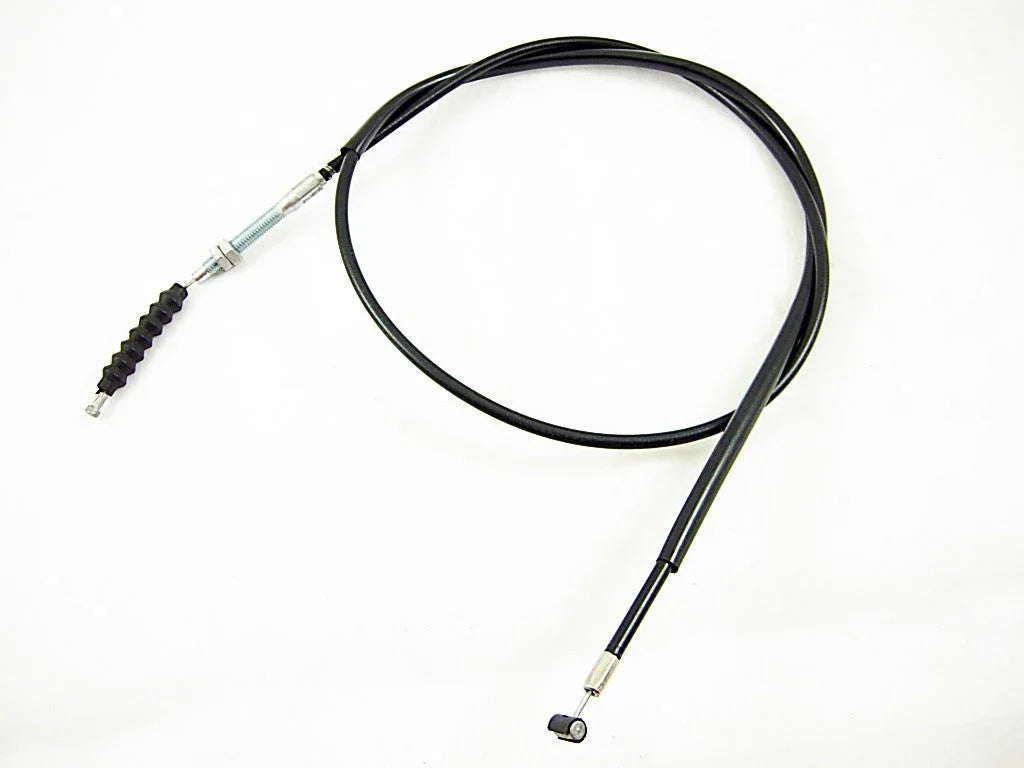 The ChinesePartsUSA 45'' clutch cable for 50cc-150cc dirt bikes features metal ends and a black rubber sleeve, shown coiled on a white background.