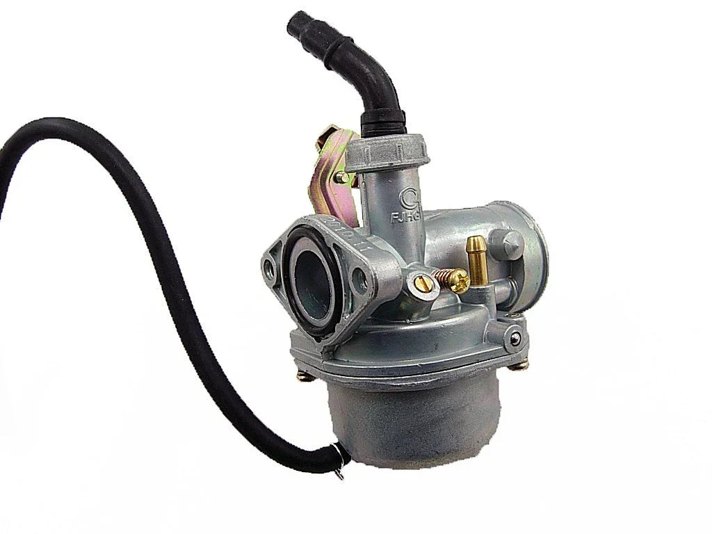 ChinesePartsUSA 50cc-110cc dirt bike PZ19 carburetor with choke cable bracket and dual fuel petcock for small engine repair.