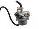 ChinesePartsUSA 50cc-110cc dirt bike PZ19 carburetor with choke cable bracket and dual fuel petcock for small engine repair.