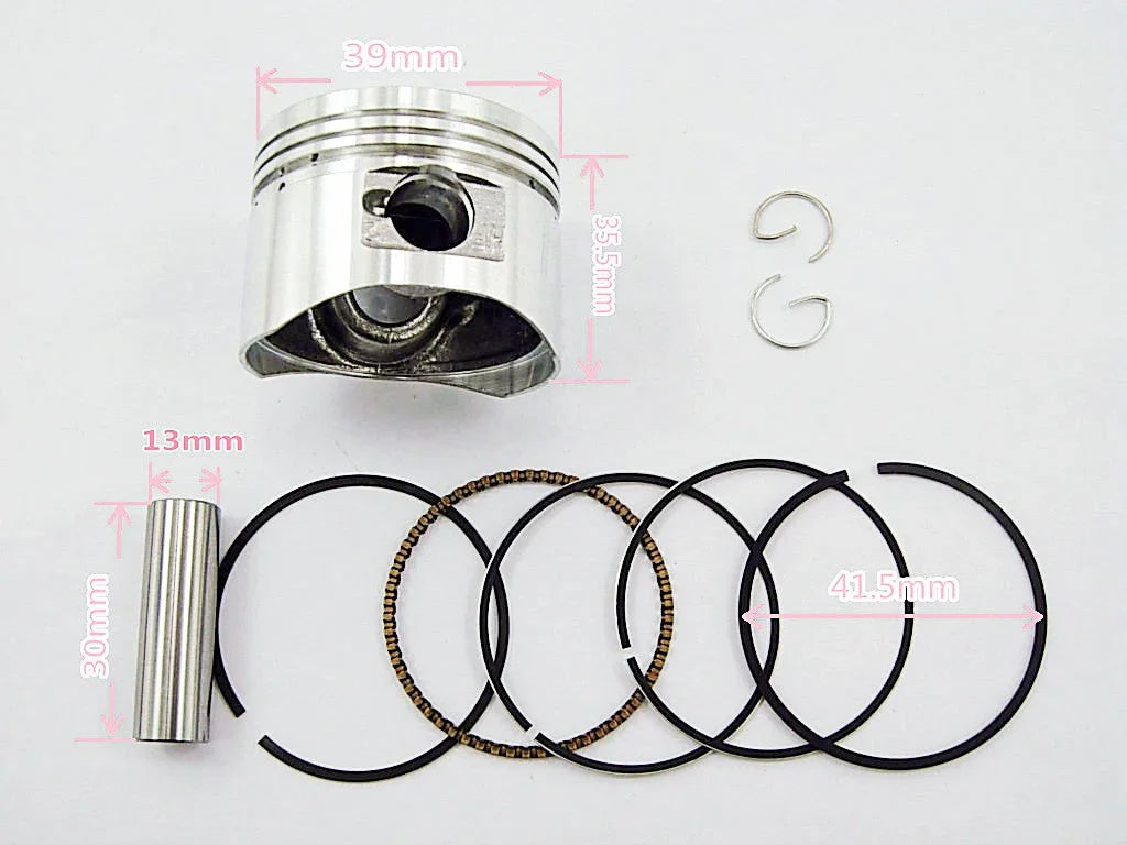 50cc engine piston set for dirt bikes, horizontal style, compatible with ChinesePartsUSA 50cc dirt bike engines.