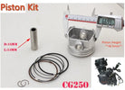 67mm piston set for CG250 250cc dirt bike engine from ChinesePartsUSA, showing metal pistons and related parts.