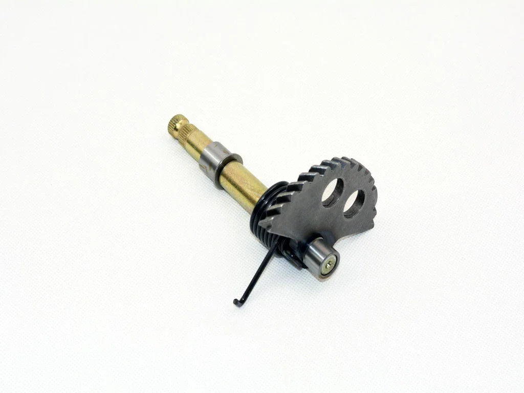 150cc GY6 kick start spindle for scooter or ATV, metal gear with spring on white background