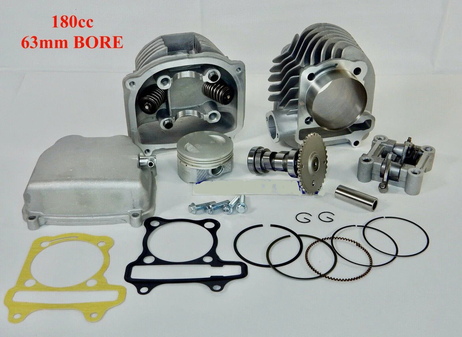 180cc 63mm bore motorcycle engine cylinder kit with piston, gaskets, camshaft, and springs