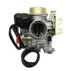 30mm CVK carburetor for GY6 engines with black fuel lines and throttle cable