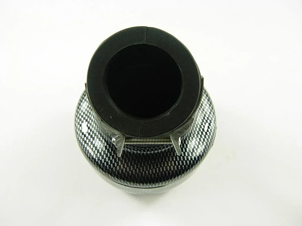 38mm performance air filter with carbon fiber pattern for motorcycles and ATVs
