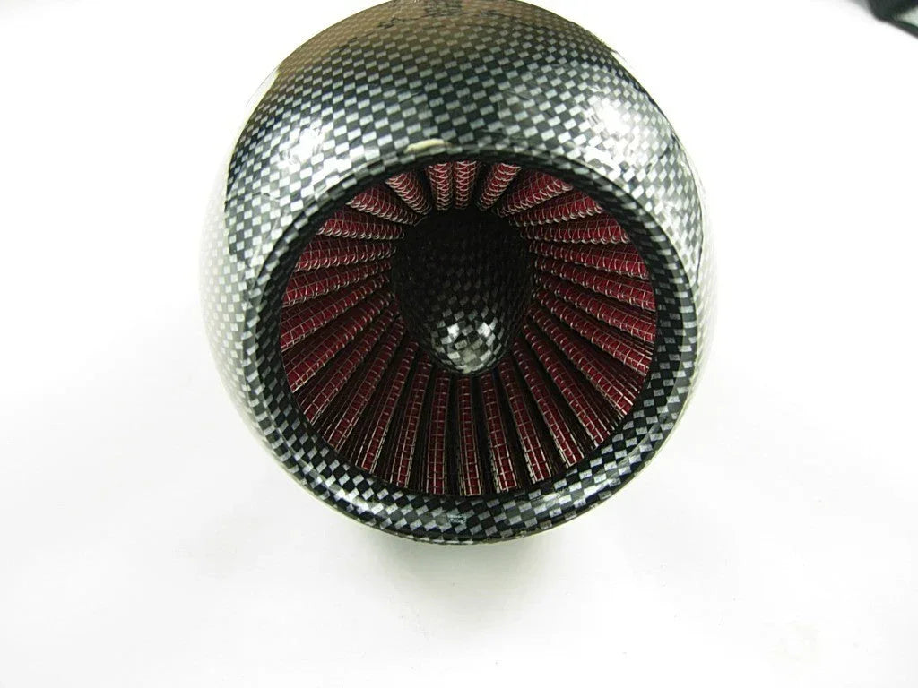 38mm performance air filter with carbon fiber pattern for motorcycles, ATVs, scooters