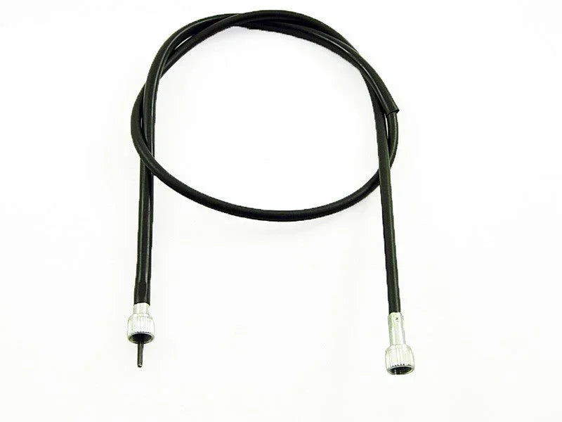 Black speedometer cable for GY6 150cc scooter with metal connector ends on white background